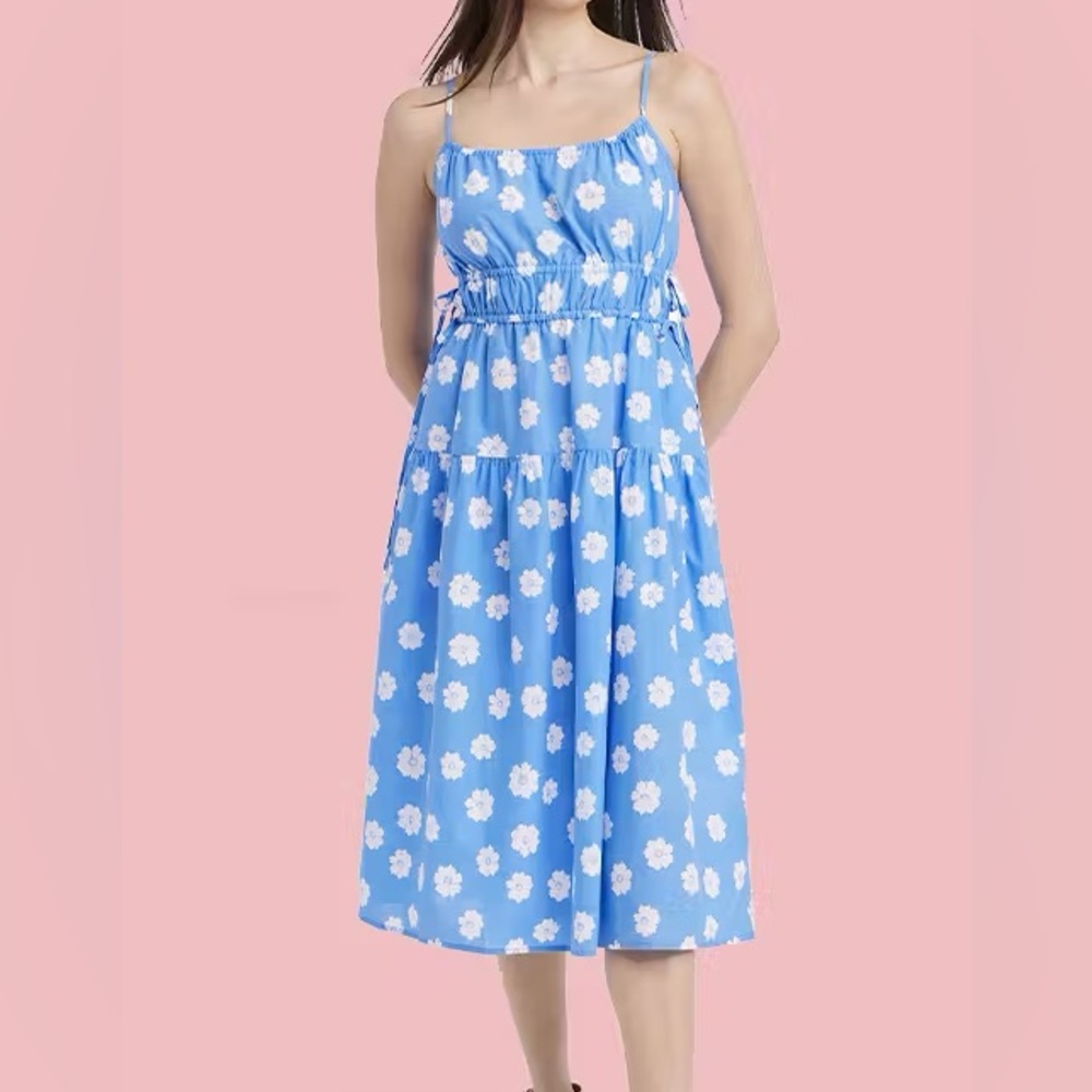 Universal Thread™ Women's Cinched Waist Midi Sundress Blue Floral US Medium